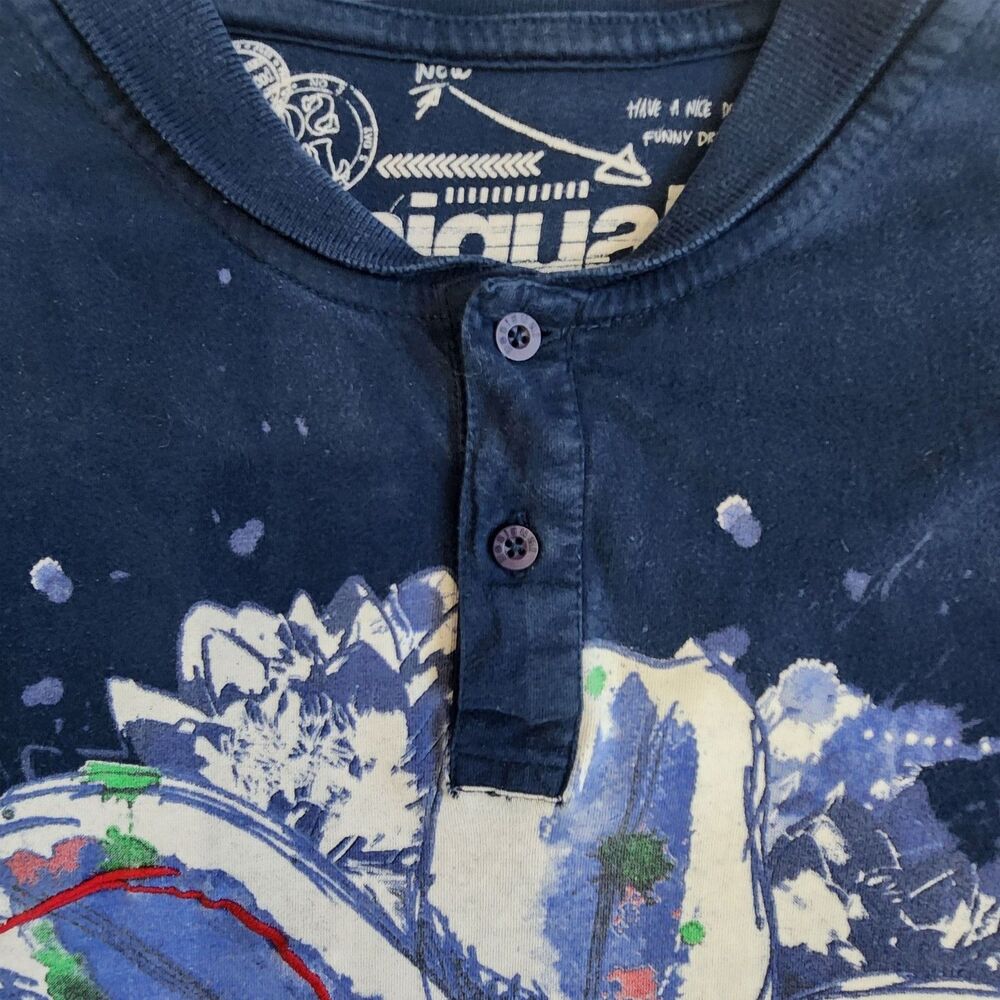 Desigual Mens Polo Shirt-Bold Floral Abstract Graphic-Embroidery Spellout-XL-2X* - Picture 4 of 12
